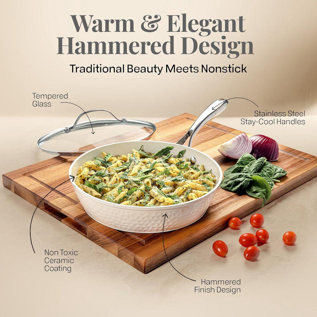 Gotham Steel 14 Inch Non Stick Frying Pans with Lid, Large Frying Pans Nonstick with Lid, Non Toxic Ceramic Pan Skillet, Nonstick Frying Pan, Induction Pan, Oven/Dishwasher Safe – Copper Hammered
