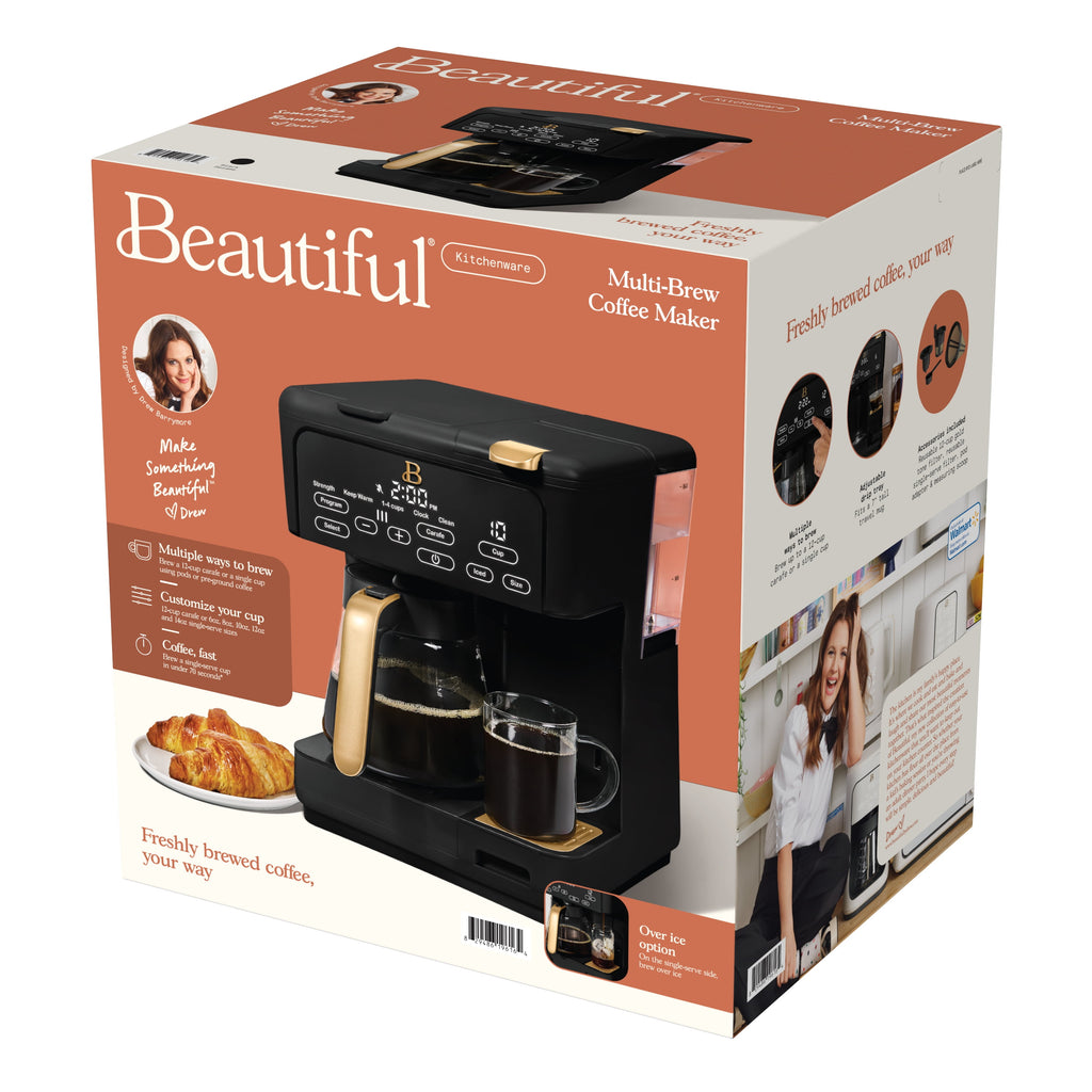 Beautiful by Drew Barrymore Multi-Brew 12-Cup Programmable Drip & Single-Serve Coffee Maker, White Icing