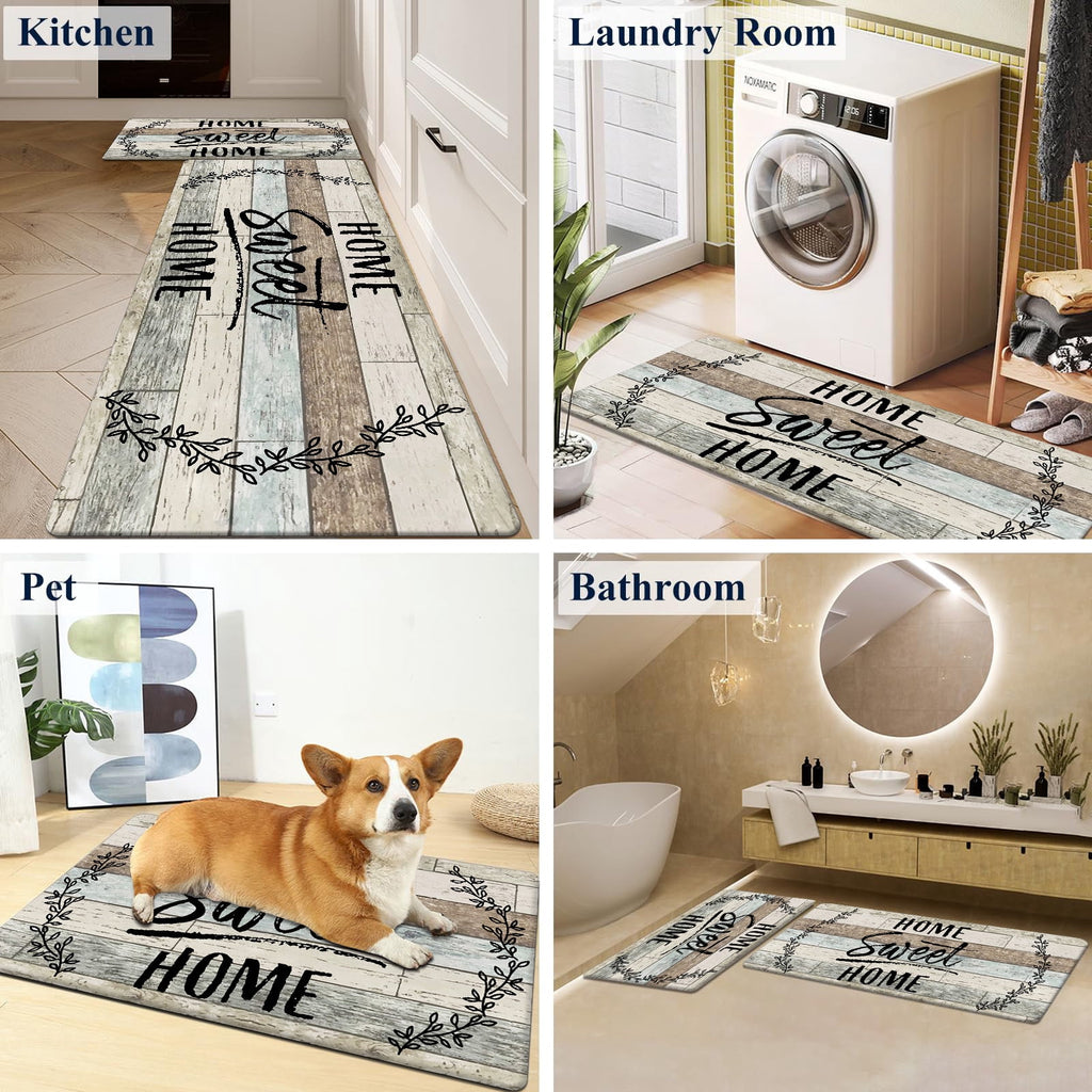 Findosom 2pcs Anti Fatigue Kitchen Rug Set,18"x30"+18"x47" Waterproof Non Slip Kitchen Runner Rug,0.4" Thick Cushioned Kitchen Floor Mats,Ergonomic Standing Mats Back Pain Relief Laundry Foam Rug