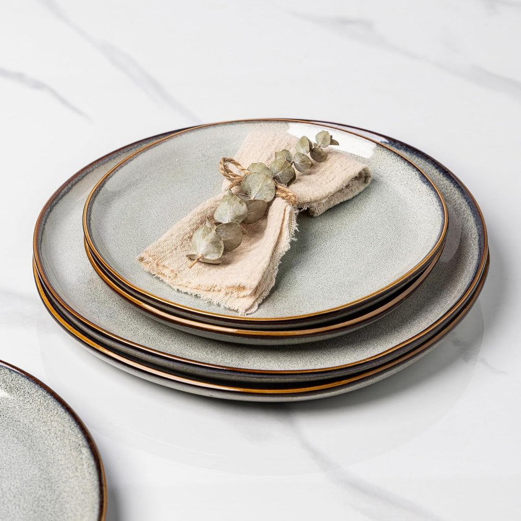 AmorArc Ceramic Plates Set of 6, 8.5 Inch Handmade Reactive Glaze Stoneware Plates set for Dessert, Salad, Appetizer, Dinner, Microwave & Dishwasher Safe, Scratch Resistant-Gade Green