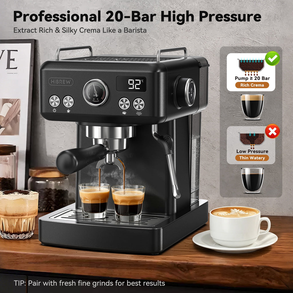 HiBREW 58mm Espresso Machine H10A, 20 Bar Coffee Maker with PID Temperature Control &Steam Wand, Stainless Steel Coffee Machine for Home Use