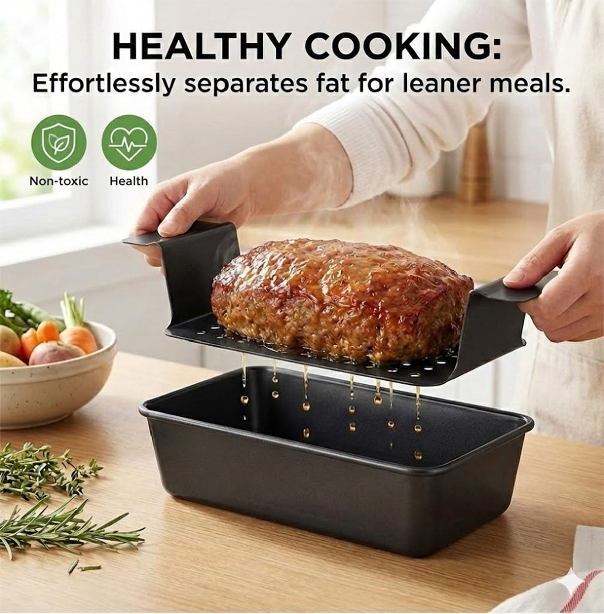 LIMICAR 2 Pack Meatloaf Pan with Drain Tray, Nonstick Baking Loaf Pan for Roasting Meat,Bread,Turkey Meatloaf,Reduce Fat and Keep Healthy,9 x 5 Inch