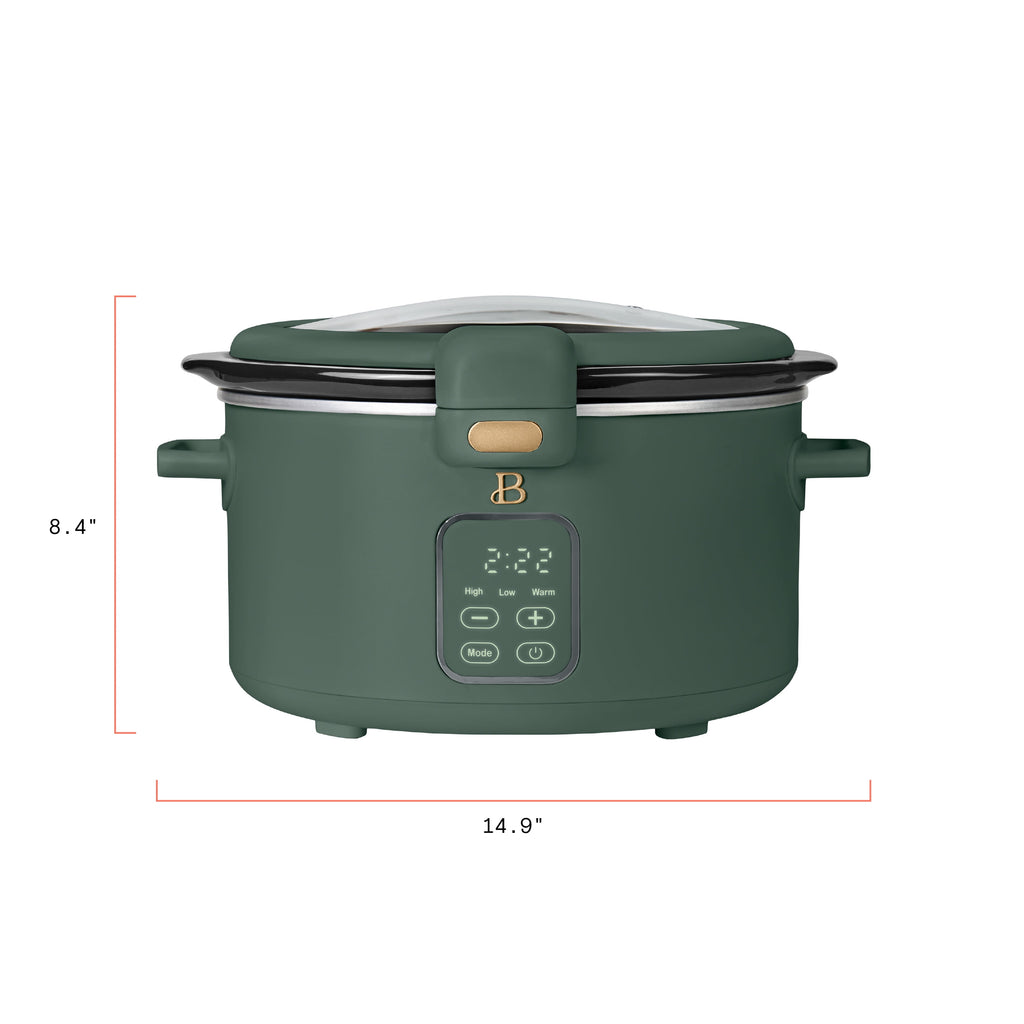 Beautiful 4 Qt Digital Slow Cooker with Hinged Locking Lid, Thyme Green by Drew Barrymore