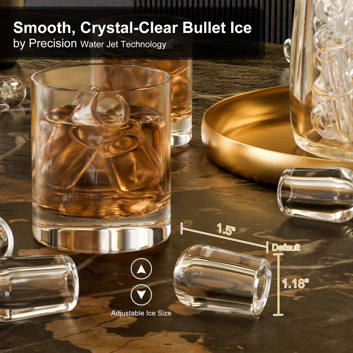 OUTBID Ice Maker Machine Crystal Clear Bullet Ice 52 lbs/24H with Spray Technology, Undercounter Commercial Ice Cube Maker, Built-In for Home Bar and Kitchen