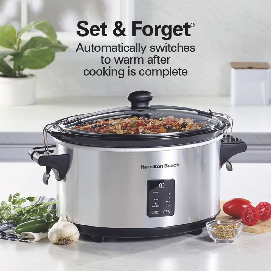 Hamilton Beach 7 Qt Programmable Slow Cooker, Stoneware Crock with Removable Pot, Stainless Steel