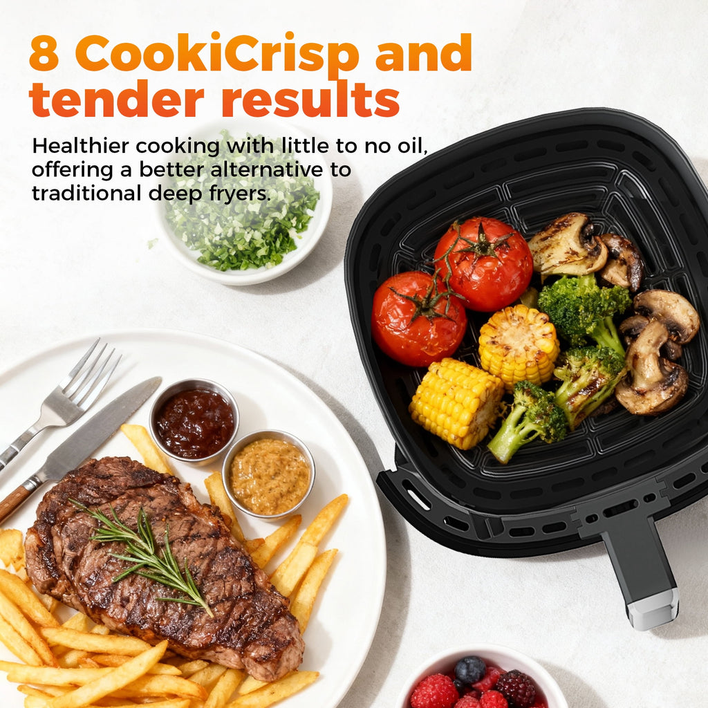 4QT Air Fryer with 8 Cooking Presets, Air Fry, Roast, Bake, Reheat, Dehydrate, Flip Reminder, 1200W, 140-400°F, Compact Design