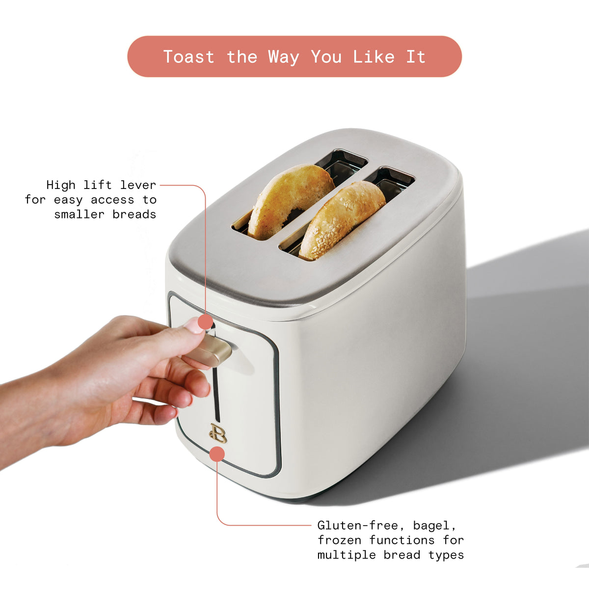 Beautiful 2 Slice Toaster with Touch-Activated Display, Thyme Green by Drew Barrymore