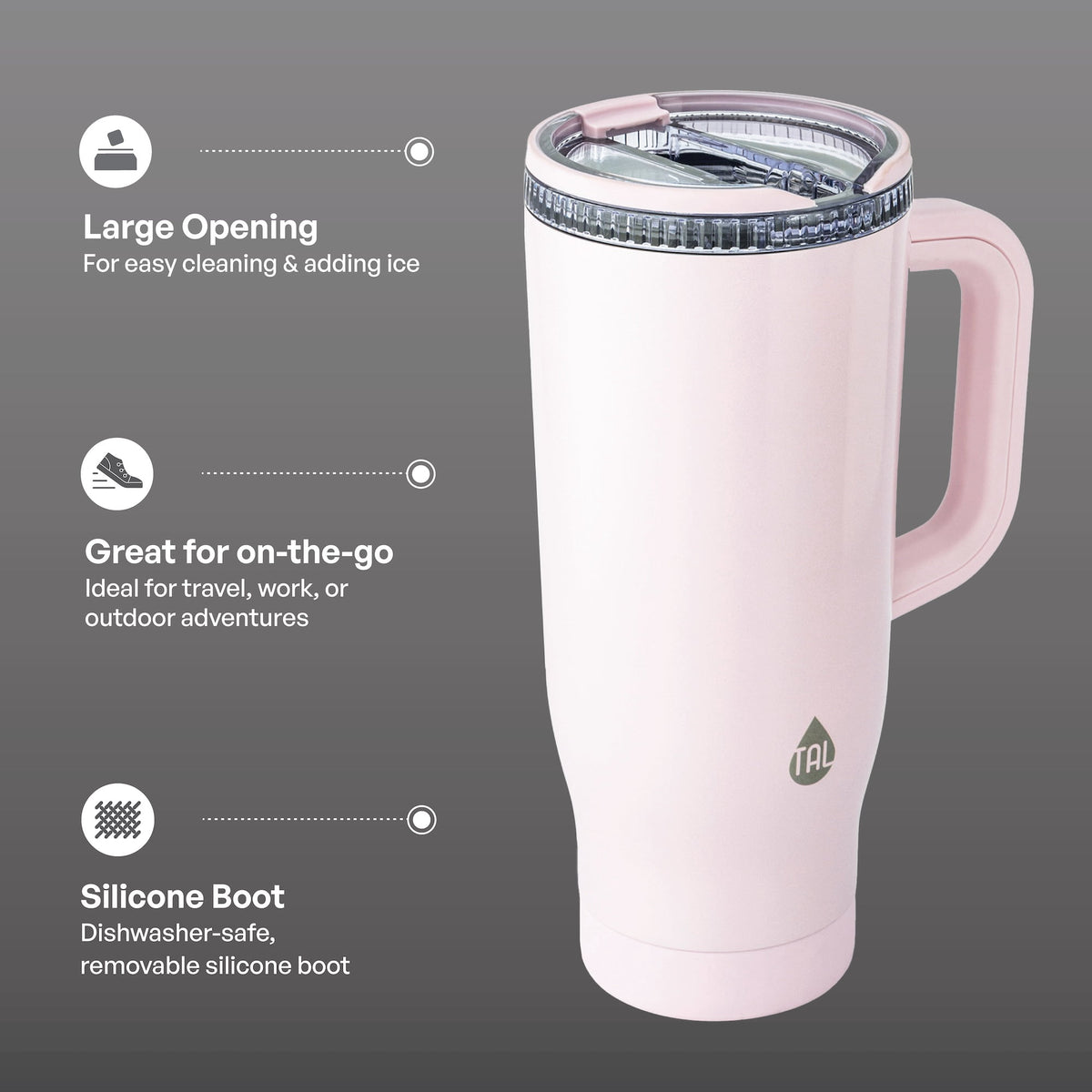 TAL 32oz Stainless Steel Skye Tumbler with Flip-Up Straw, Black