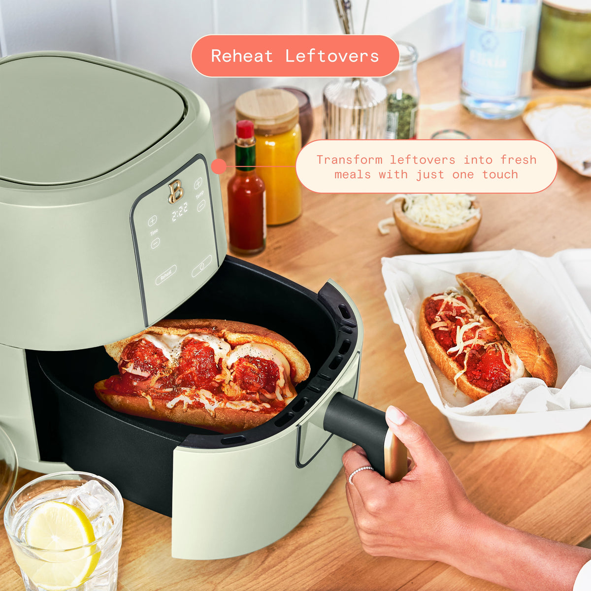 Beautiful 3 Qt Air Fryer with TurboCrisp Technology, EverGood Non-Toxic Ceramic Nonstick Coating, Chocolate by Drew Barrymore
