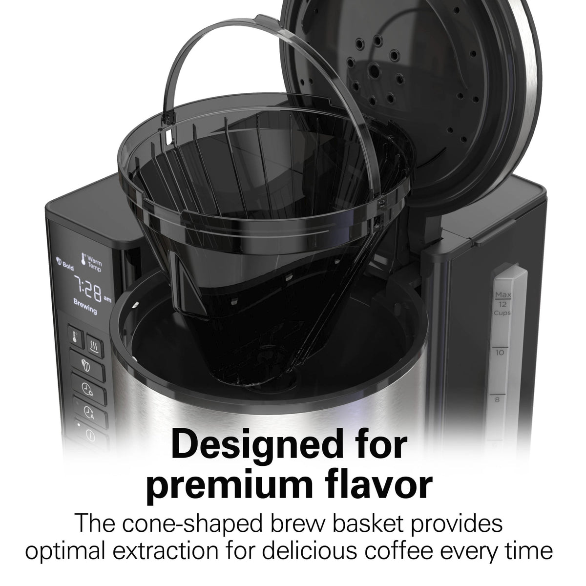 Hamilton Beach Premium 12-Cup Programmable Drip Coffee Maker Machine with Glass Coffee Pot, Black