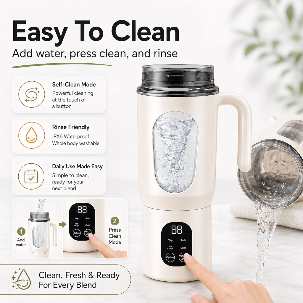 STARBIAO Portable Blender 19.6 oz Personal Juicer Cup, USB-C Rechargeable Mini Blender for Shakes & Smoothies, 12-Blade Stainless Steel, 4 Modes, Digital Display, Self-Cleaning, Beige