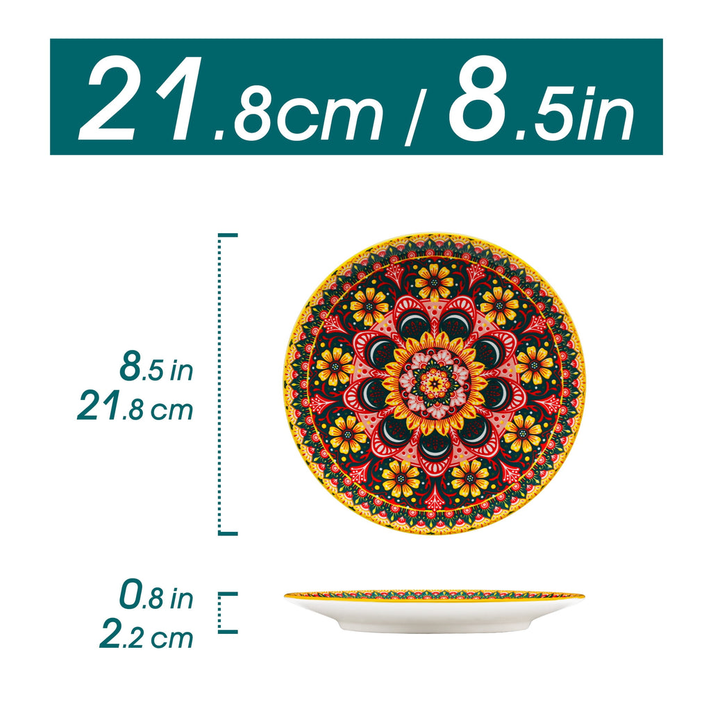 Vancasso Dinner Plates Set of 6, 8.5" Ceramic Dessert Plates, Dinnerware Dishes Set for Salad, Snack, Cake, Microwave & Dishwasher Safe, Bohemian Style, Series LUMI
