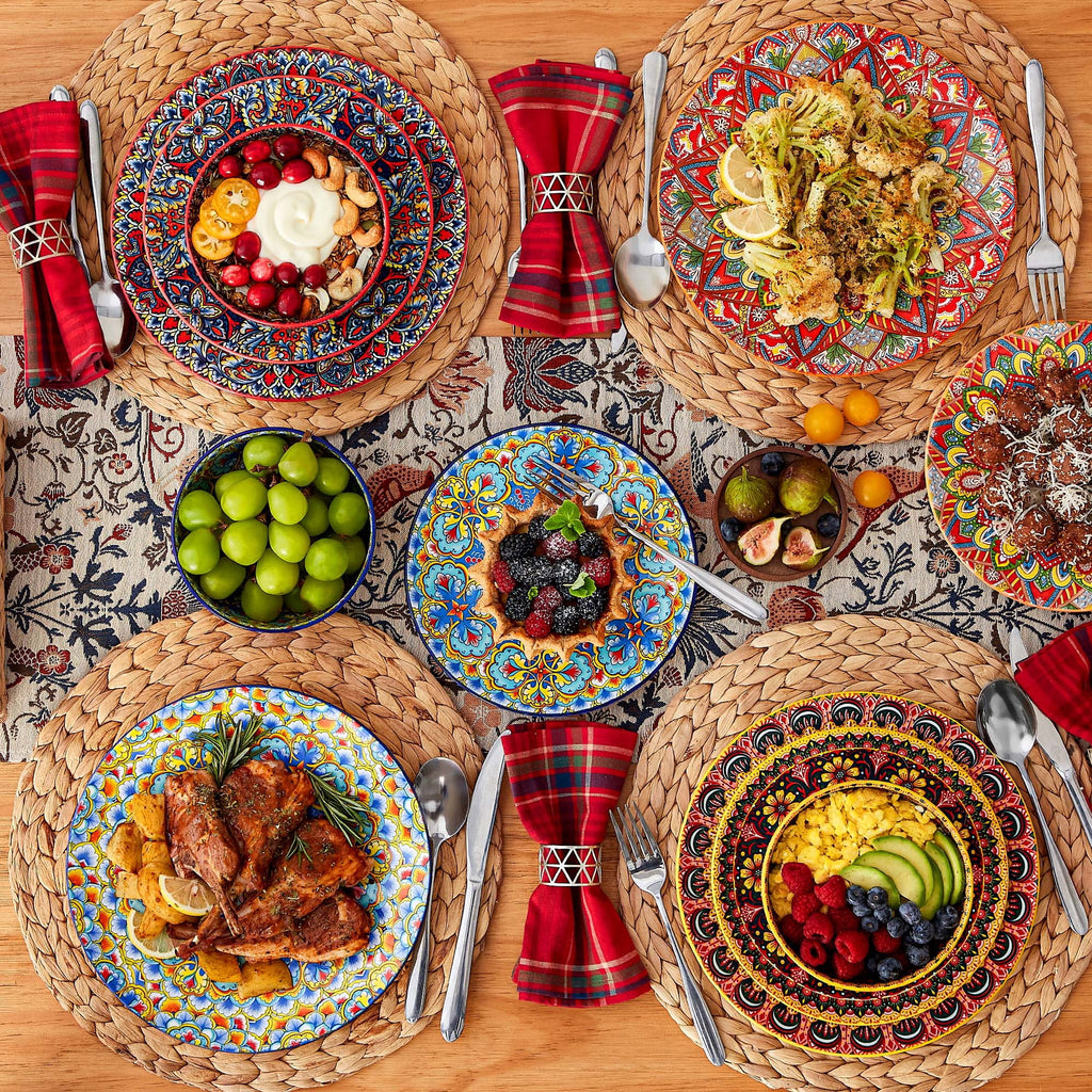 Vancasso Dinnerware Set, Porcelain Plates and Bowls Set for 4, 12 Pieces Ceramic Boho Dish Set for Kitchen, Dishwasher and Microwave Safe, Series LUMI