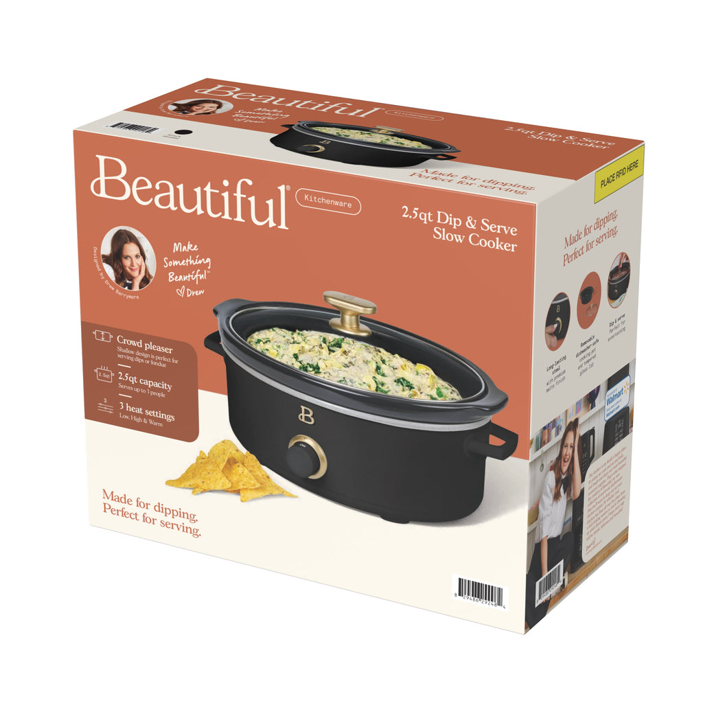 Beautiful 2.5 Qt Dip and Serve Manual Slow Cooker, Chocolate by Drew Barrymore