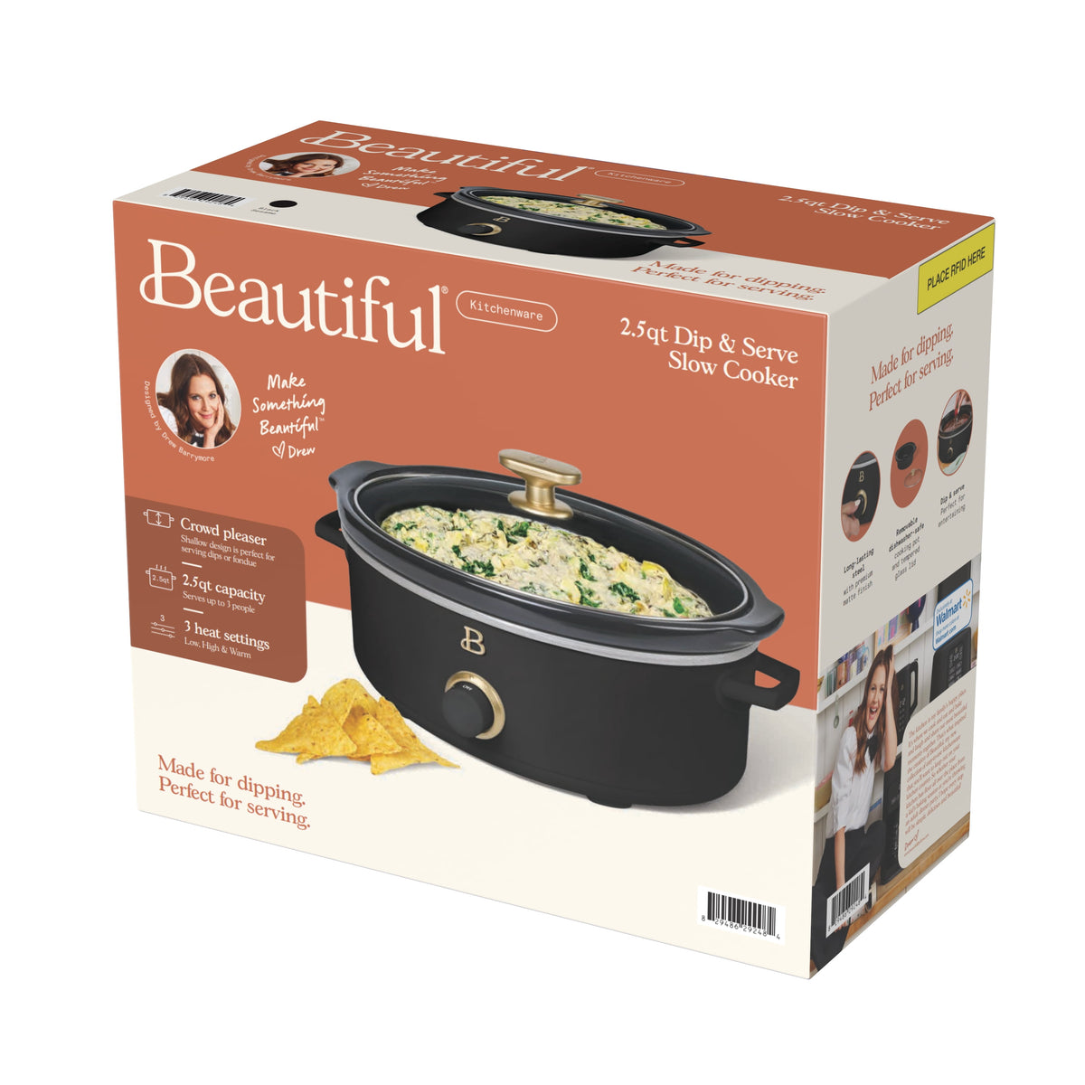 Beautiful 2.5 Qt Dip and Serve Manual Slow Cooker, Chocolate by Drew Barrymore