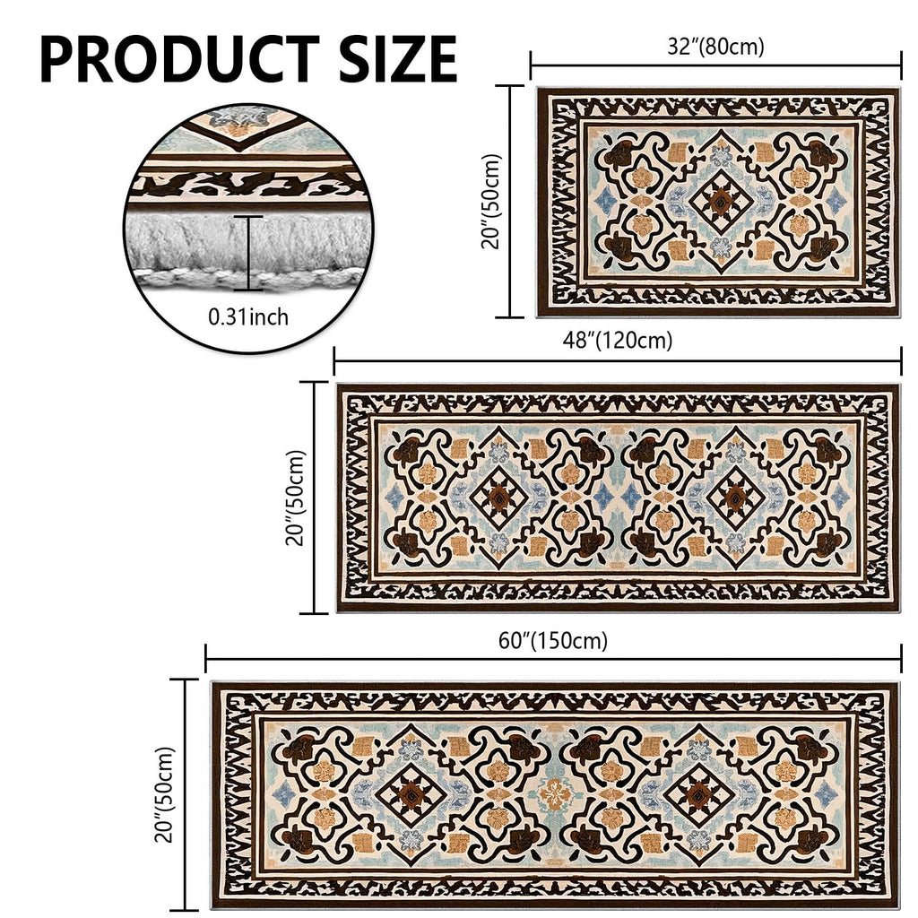TECHVIDA Kitchen Rug Set 3 Piece,Non Slip Machine Washable Kitchen Mats, Farmhouse Hallway Doormat for Home Floor and Living Room,Gray