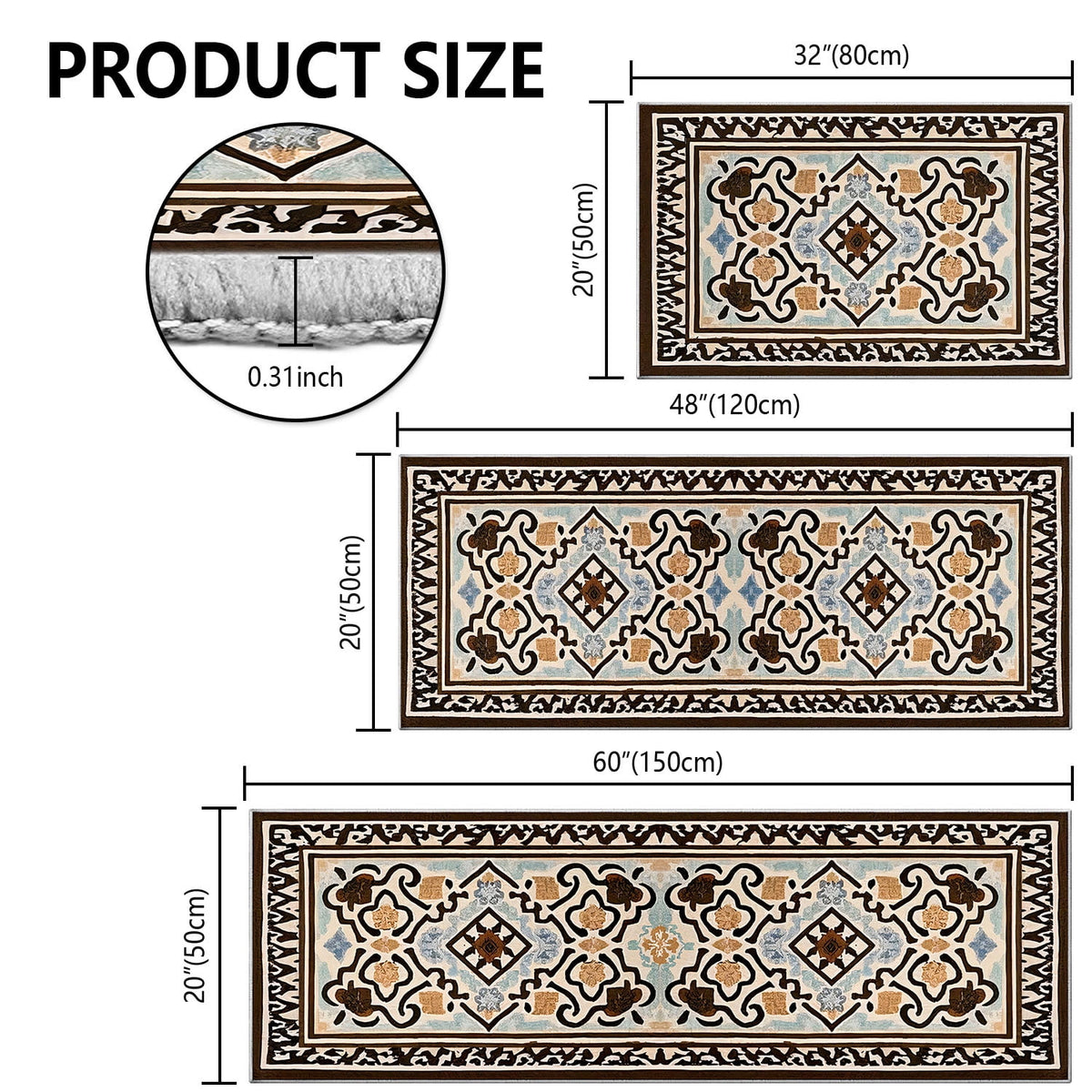 TECHVIDA Kitchen Rug Set 3 Piece,Non Slip Machine Washable Kitchen Mats, Farmhouse Hallway Doormat for Home Floor and Living Room,Gray