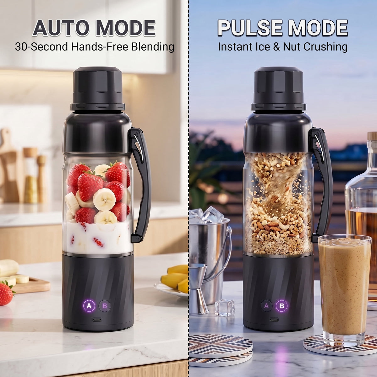 Suodoka 22oz Portable Blender for Shakes and Smoothies, BPA-Free Personal Juicer with Pulse Mode, 6-Leaf Blades & Nut Grinder Cup