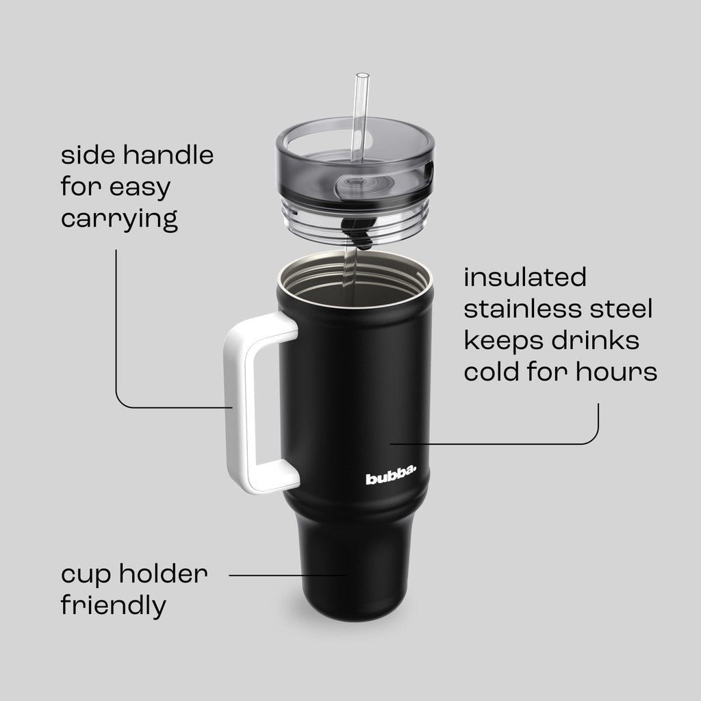 Bubba 40oz AutoClose Insulated Stainless Steel Tumbler with Straw and Handle, Office Siren Black