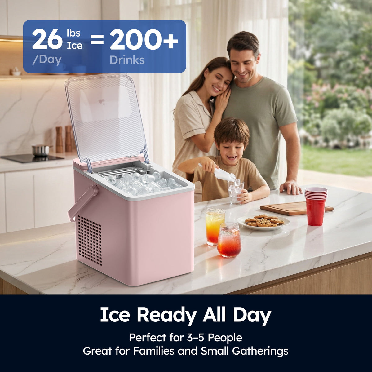 SIMZLIFE Portable Countertop Ice Maker, 26 Lbs/Day, 9 Bullet Ice Cubes in 6 Minutes, 2 Ice Sizes, Self-Cleaning Ice Machine, Black
