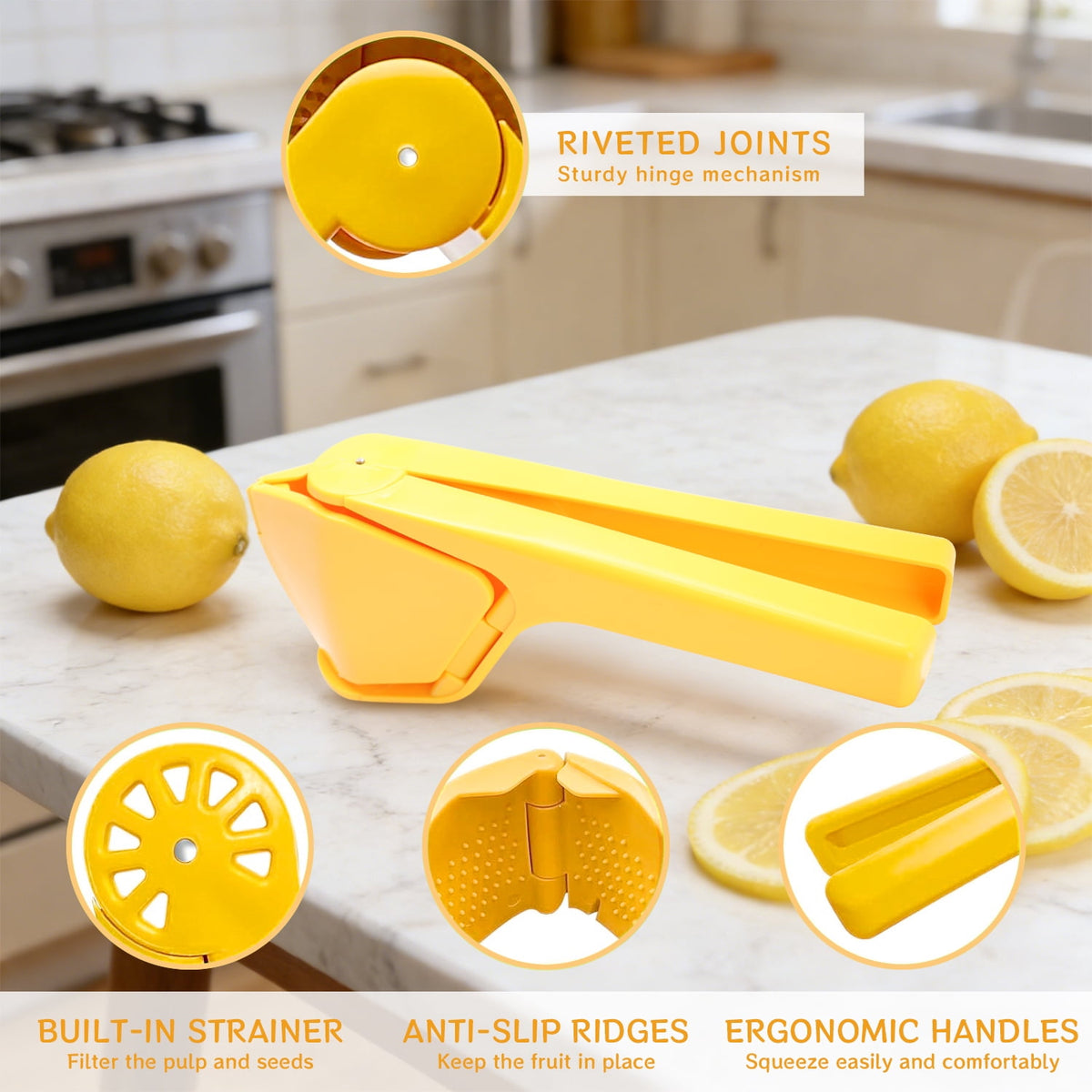 BUSATIA Lemon Squeezer, Lemon Juicer, Easy Squeeze Lime Press Squeezer, Citrus Juicer with Sideways Pivot to Increase Leverage, Lime Squeezer Hand That Folds Flat For Space-Saving Storage