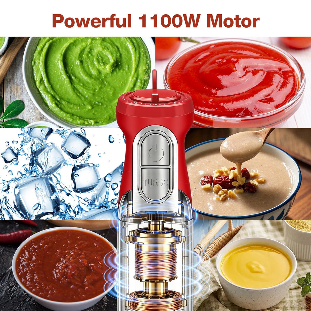1100W Immersion Blender, 21-Speed Hand Blender with Turbo Mode, 5-in-1 Stick Blender for Smoothies, Baby Food, Soups, Purees, Black