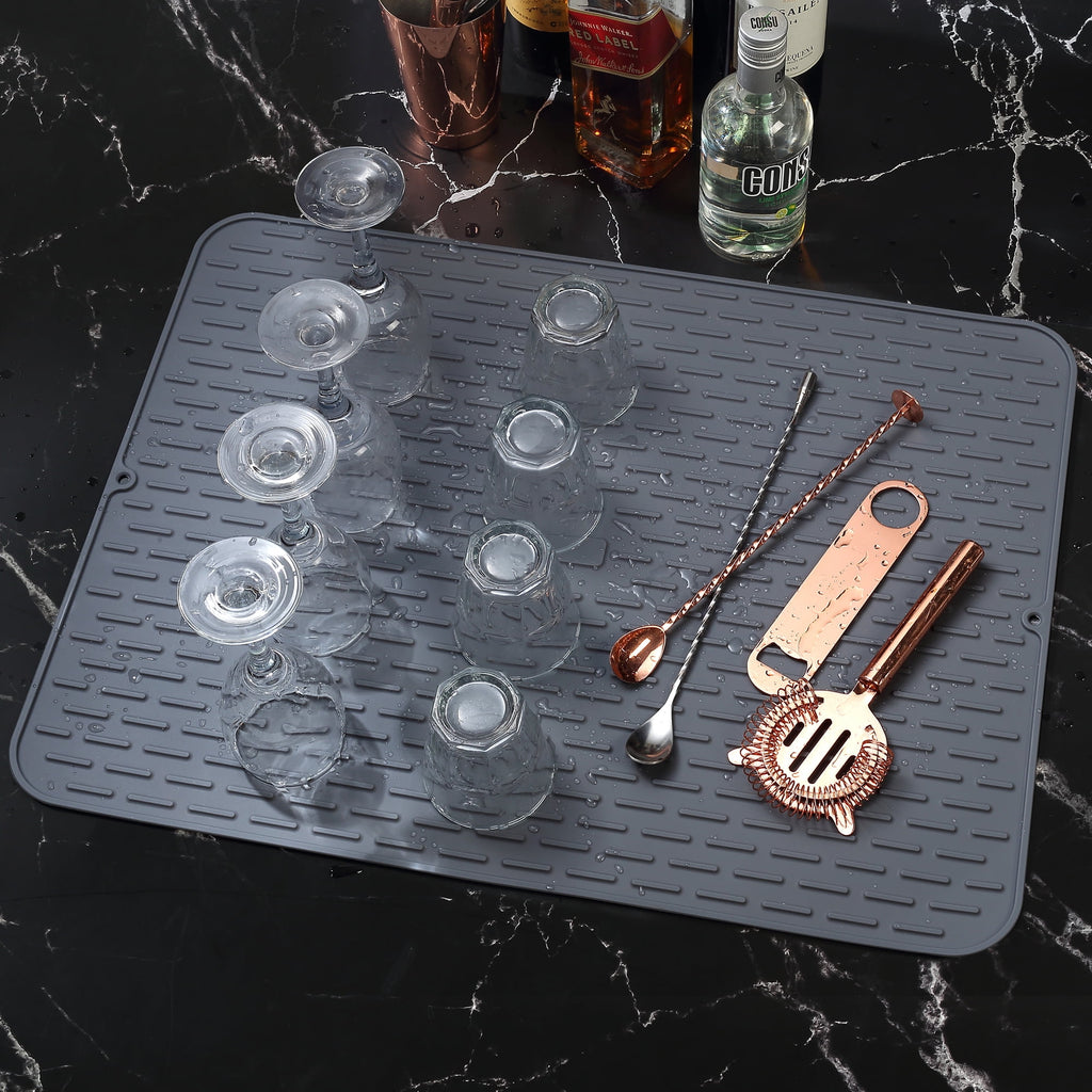 To encounter Silicone Dish Drying Mat, Extra Large 24'' x 18'' , Set of 2 Rubber Dish Draining Sink Mat, Heat Resistant Counter Top Mat, Light Grey