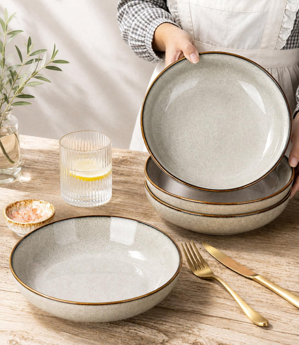 AmorArc 8.5'' Large Ceramic Pasta Bowls Set, 36oz Stoneware Bowls Set of 6 for Kitchen, Reavtive Glaze Bowls-Microwave,Dishwasher Safe for Pasta,Salad,Oatmeal-Ceylon Blue