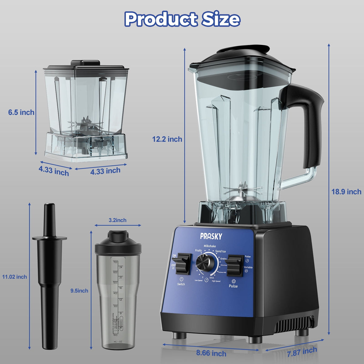 PRASKY Countertop Blender, 2-in-1 Professional Blender, 68oz Capacity 1000W 6 Speeds Blender for Kitchen with 25oz to-go Cup (Black)