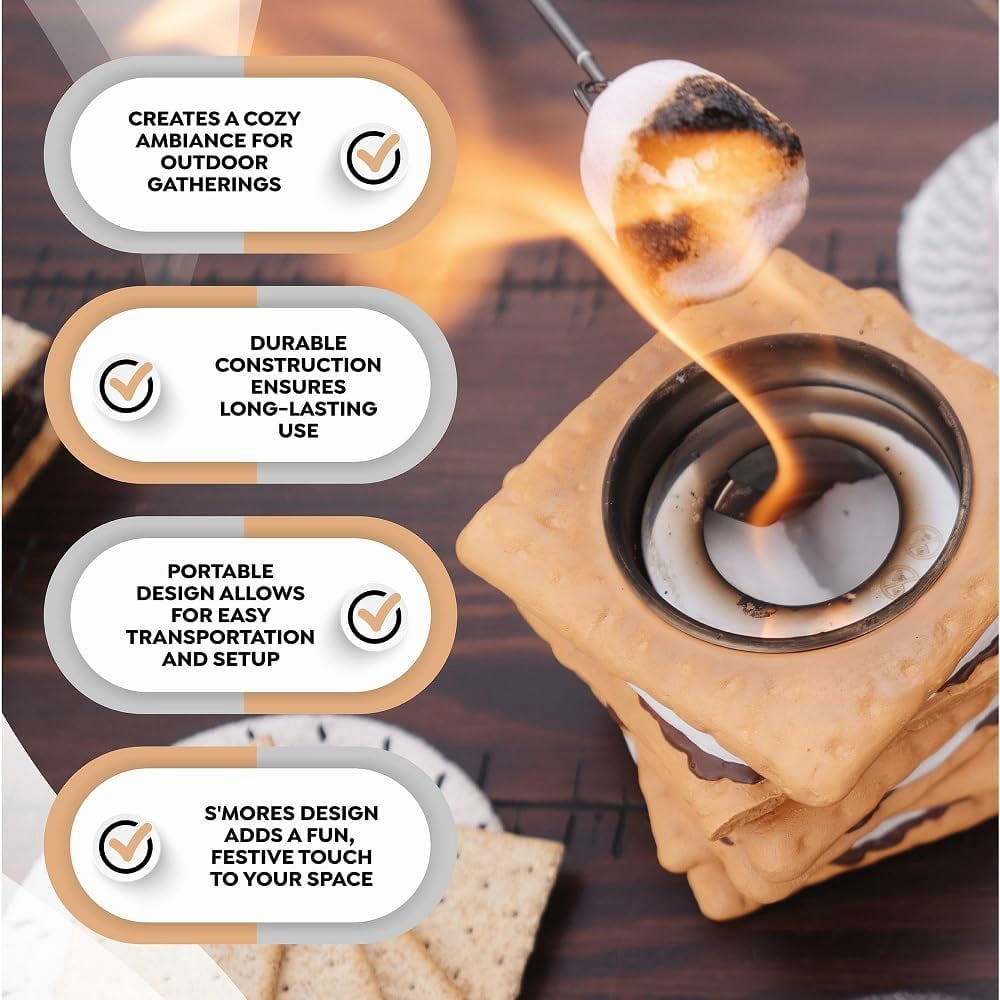 Tabletop S'Mores Maker Kit & Charcuterie Serving Set, Includes 4 Extendable Roasting Sticks, Bamboo Tray, Gift for Houswarmings, Parties and Weddings, Give Fun for Family Night