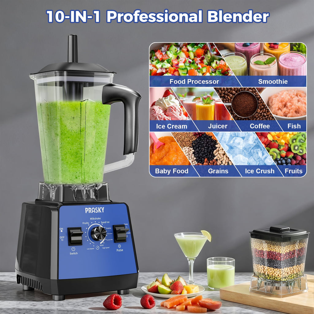 PRASKY Countertop Blender, 2-in-1 Professional Blender, 68oz Capacity 1000W 6 Speeds Blender for Kitchen with 25oz to-go Cup (Black)