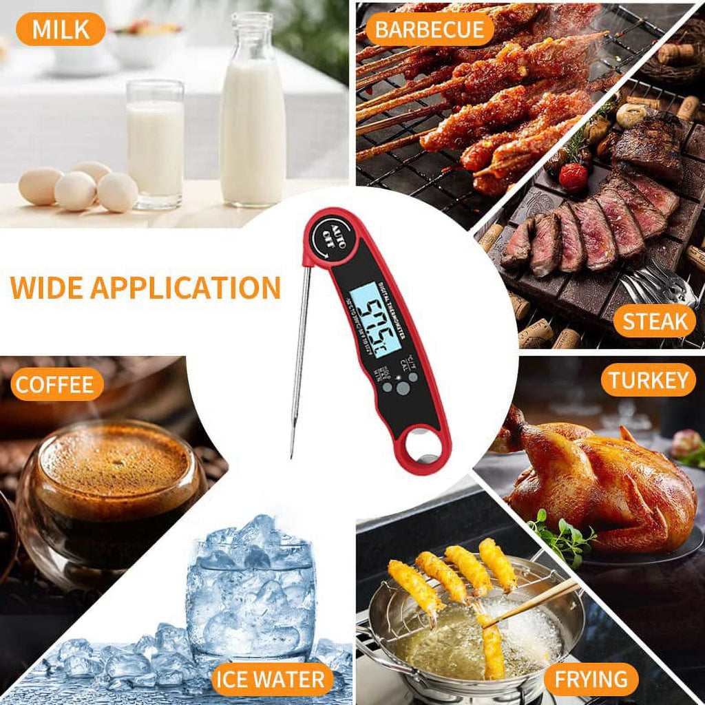 Yezivo Waterproof Meat Thermometer with Magnet, LED Display and Stainless Steel Probe, Instant Read Food Thermometer for Baking, Liquids, Candy, Grill Thermometer for Kitchen,BBQ,Party