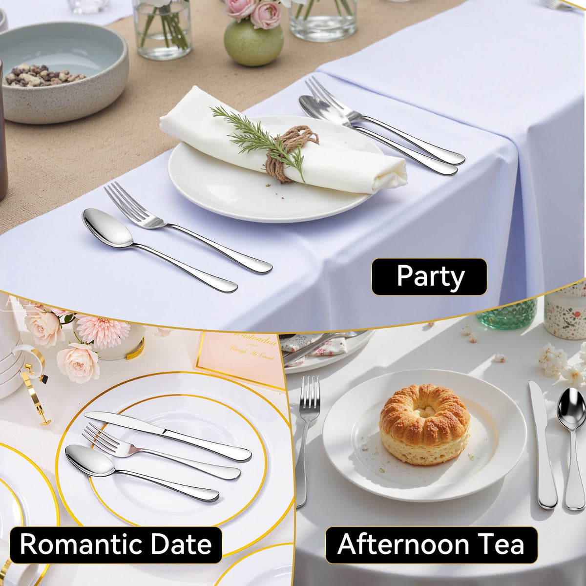 30 Pcs Silverware Set for 6, Kosbon Stainless Steel Flatware Tableware Set, Include Forks Spoons and Knives Set, Mirror Polished Cutlery Utensil Set for Home Restaurant, Dishwasher Safe