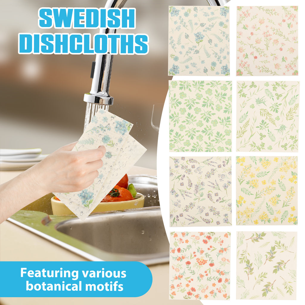 10 Pcs Swedish Dishcloths Reusable Kitchen Dish Towels Absorbent Dishcloths Washable Cellulose Sponge Cloths Quick Drying Cleaning Cloths Soft Kitchen Dish Cloth, 7.7 x 6.7in