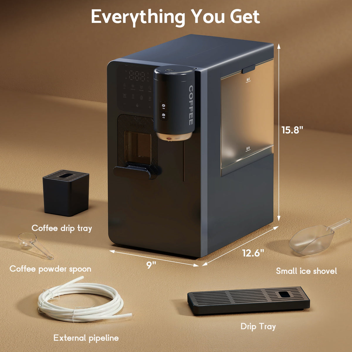 Flamemore 3-in-1 Countertop Water Dispenser w/Bullet Ice Maker, Coffee Brewer, Self-Cleaning UV Sterilization, Beverage Station for Home Office