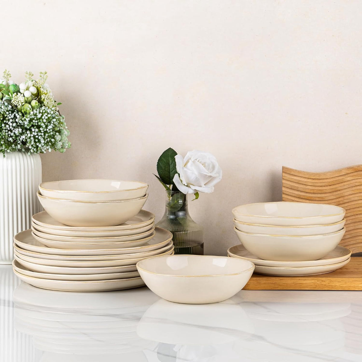 AmorArc Ceramic Dinnerware Sets,Handmade Reactive Glaze Stoneware Plates and Bowls Sets,Highly Chip and Crack Resistant | Dishwasher & Microwave Safe Dishes Set,Service for 4 Set(12pc),Reactive Glaze