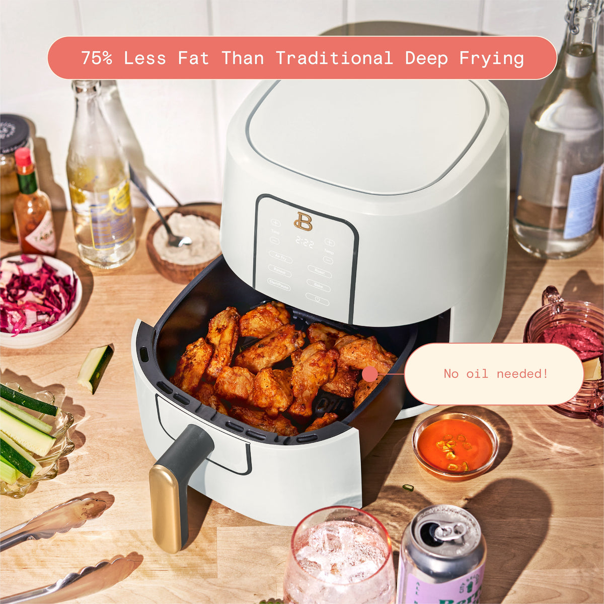 Beautiful 3 Qt Air Fryer with TurboCrisp Technology, EverGood Non-Toxic Ceramic Nonstick Coating, Chocolate by Drew Barrymore