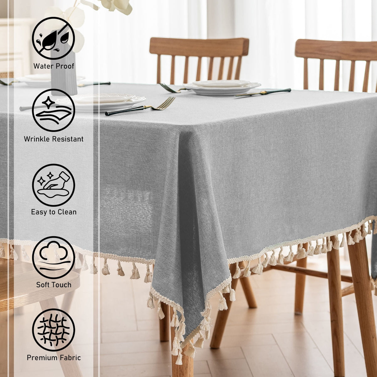 Soulgenix Tablecloth, 55"*70" Rectangle Table Cloth with Tassel, Table Cover for Dining, Party, Home, Fits Tables 30"×45" (4-6 seats), Beige