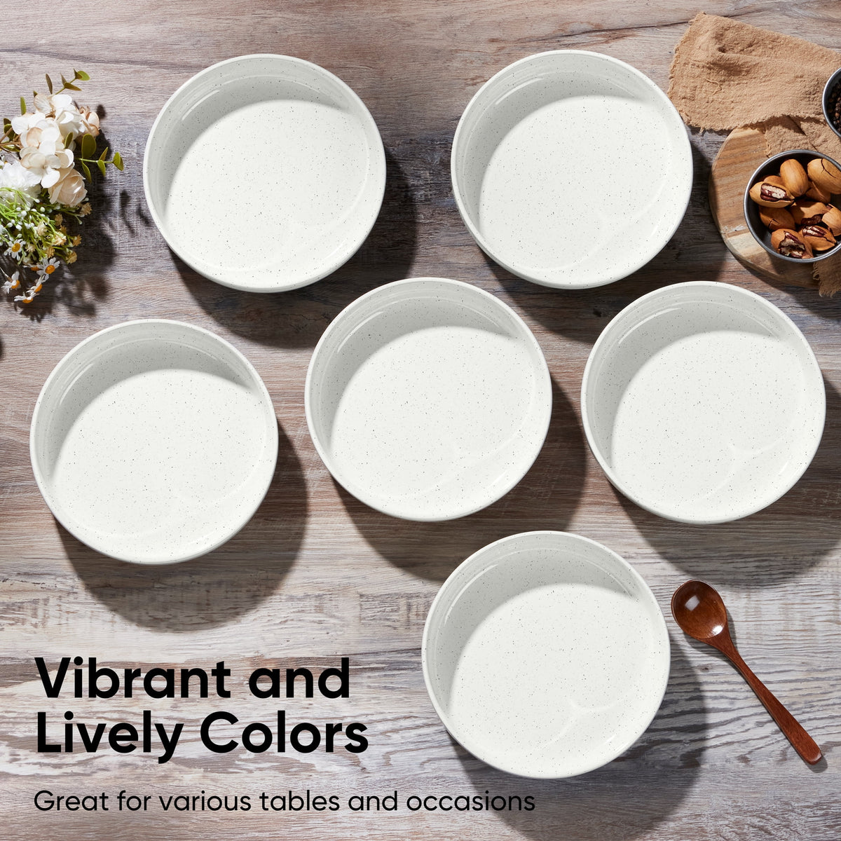 Vesteel Pasta Bowls Set of 6, 32oz Large Salad Bowl for Home Kitchen, Ceramic Serving Plates for Soup, Cereal, Fruits, Microwave & Dishwasher Safe, Speckled White