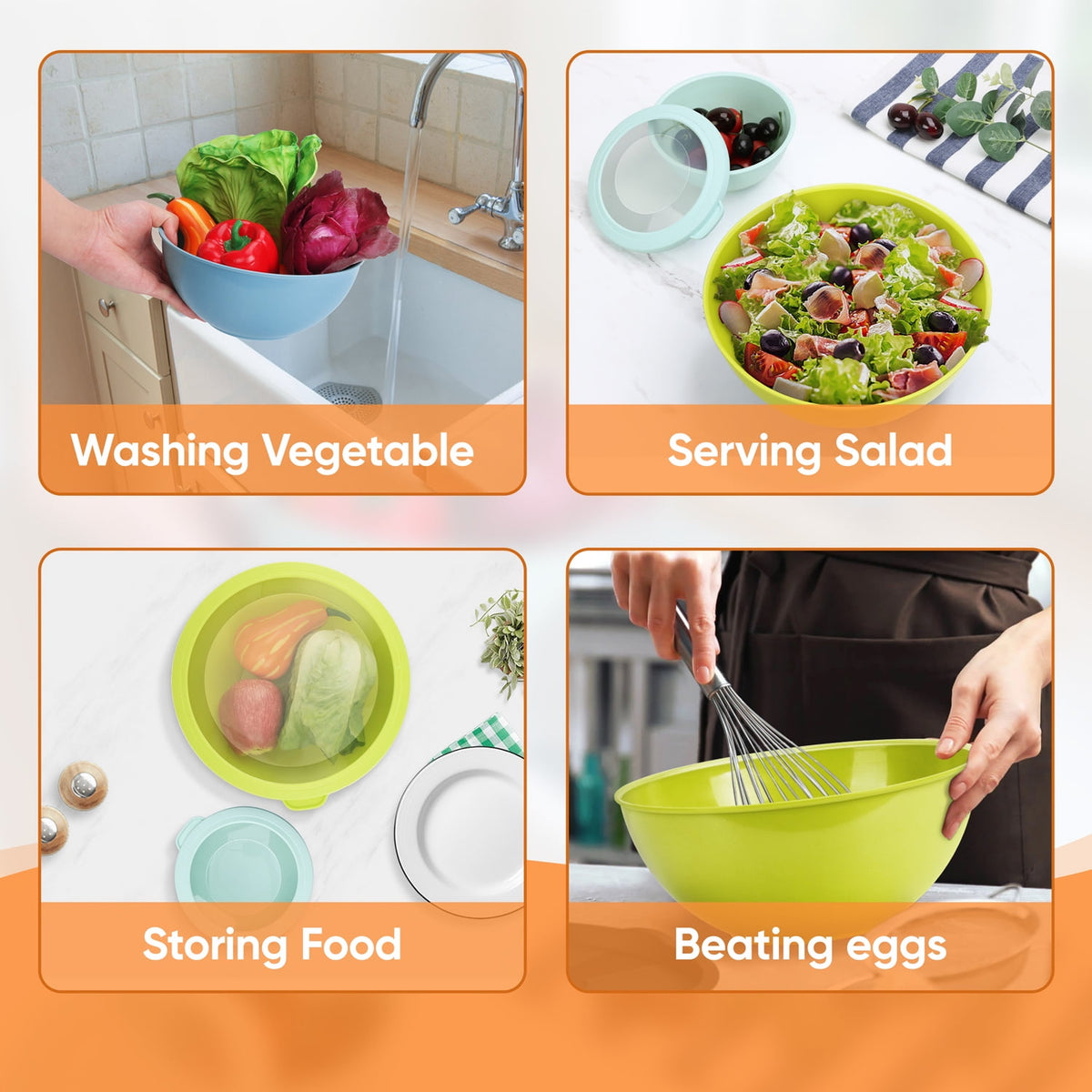 Walchoice Mixing Bowls with Airtight Lids Set of 6, Plastic Nesting Bowls Prep Bowls for Mixing, Serving, Kitchen Preparing, Storage, Microwave & Freezer Safe