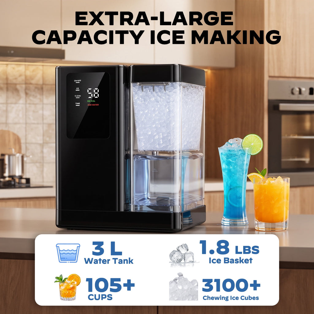 Philergo Nugget Ice Maker Countertop, 40 lbs/24H Pebble Ice Machine with 3L Water Tank, 8-Minute Ice, 1-10H Timer, Self-Cleaning, 40 dB Quiet Operation, Black