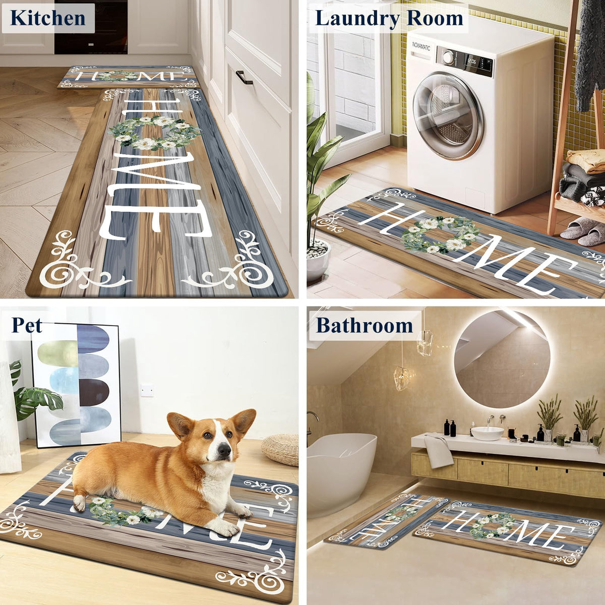 Findosom 2pcs Anti Fatigue Kitchen Rug Set,18"x30"+18"x47" Waterproof Non Slip Kitchen Runner Rug,0.4" Thick Cushioned Kitchen Floor Mats,Ergonomic Standing Mats Back Pain Relief Laundry Foam Rug