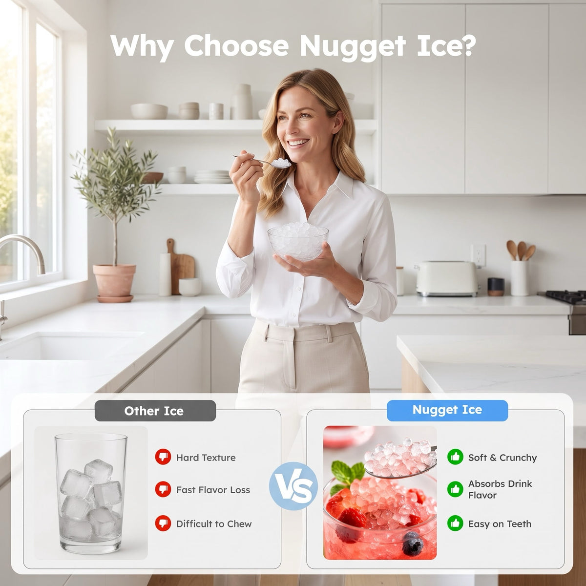 EUHOMY Nugget Ice Maker Countertop 26lbs/Day, 4.3L Water Tank, Portable Chewable Ice Machine for Home, Office & Bar
