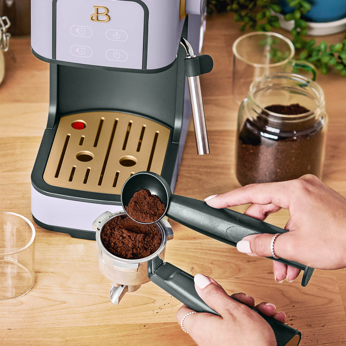 Beautiful by Drew Barrymore Slim Espresso Machine, 20-Bar Pressure, Black Sesame