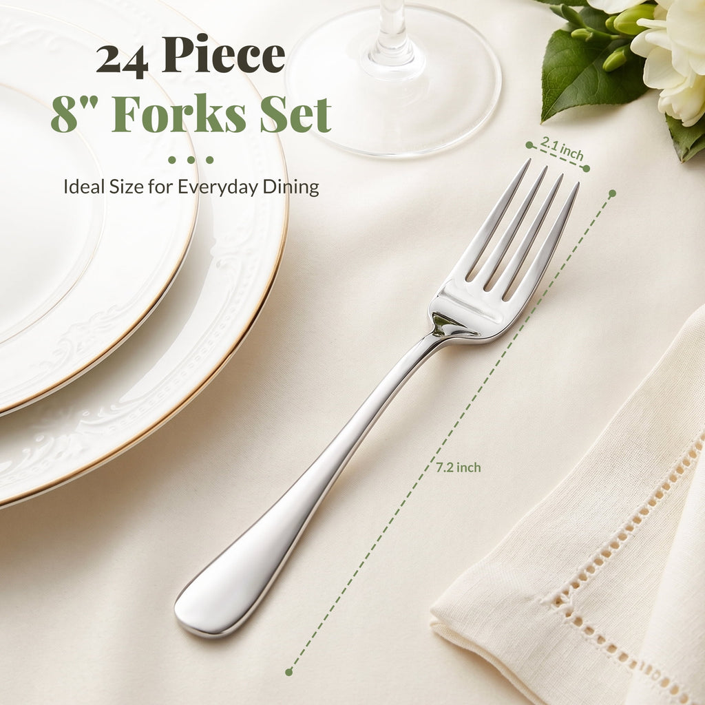 Astercook Dinner Fork Set, 24-Piece Premium Food-Grade Stainless Steel Forks Silverware, Mirror Polished & Dishwasher Safe, Heavy Duty Flatware Ideal for Kitchen, Restaurant & Party Use