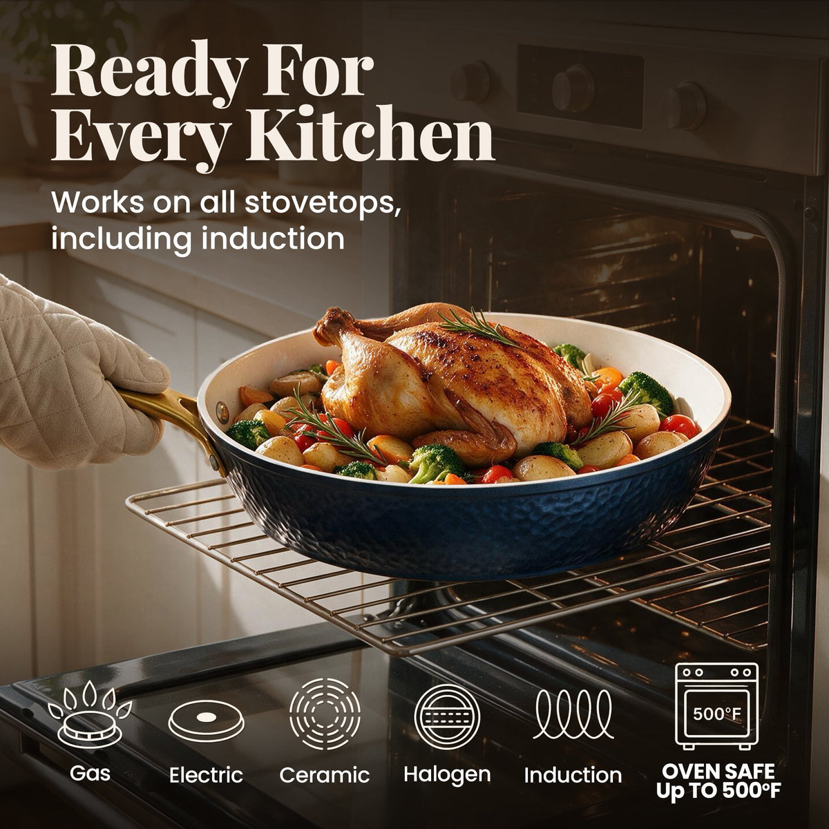 Gotham Steel Hammered 20 Pc Ceramic Cookware Set Nonstick, Induction Pots and Pans Set, Non Toxic Cookware Sets, Oven & Dishwasher Safe, Copper