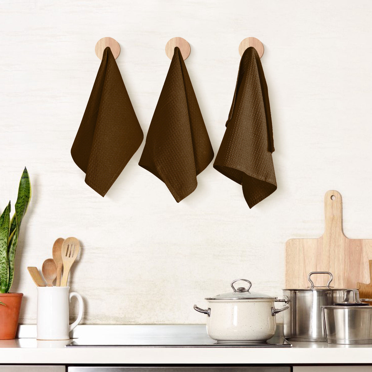 Twiny Threads Waffle Kitchen Towel 16"x26" Set of 4 - Brown