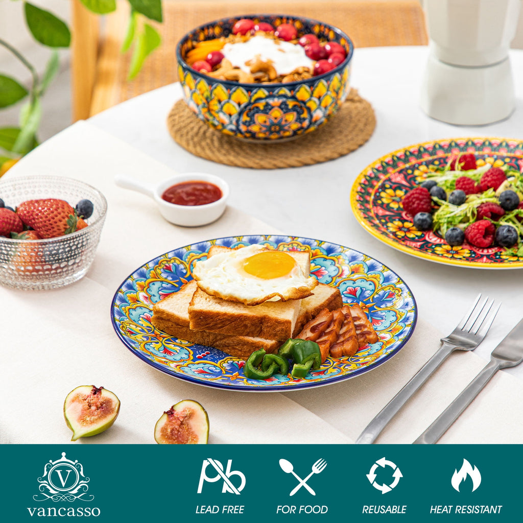 Vancasso Dinner Plates Set of 6, 8.5" Ceramic Dessert Plates, Dinnerware Dishes Set for Salad, Snack, Cake, Microwave & Dishwasher Safe, Bohemian Style, Series LUMI