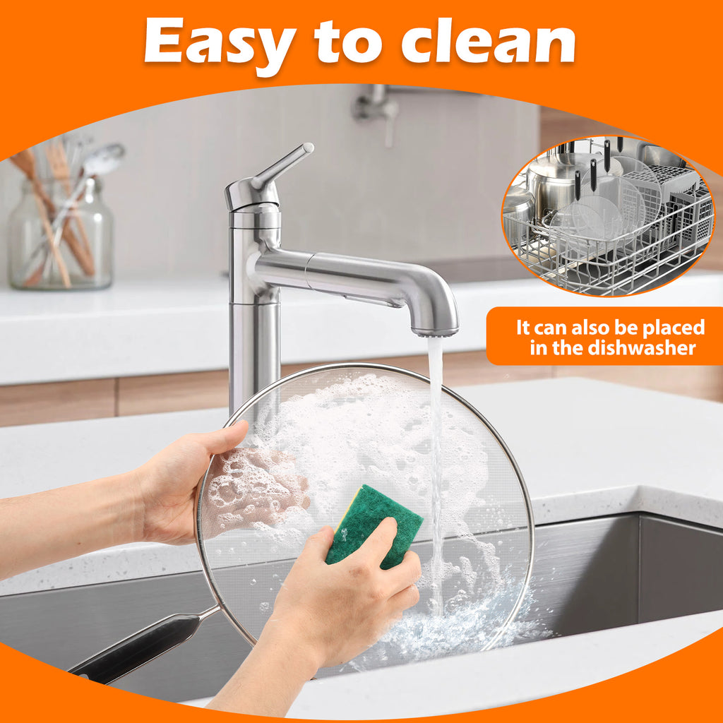 3 Piece Stainless Steel Fine Mesh Splatter Screen Set, 13", 11.4", 9.8" Splatter Screen for Frying Pan, Grease Splatter Guard with Heat-Resistant Handles