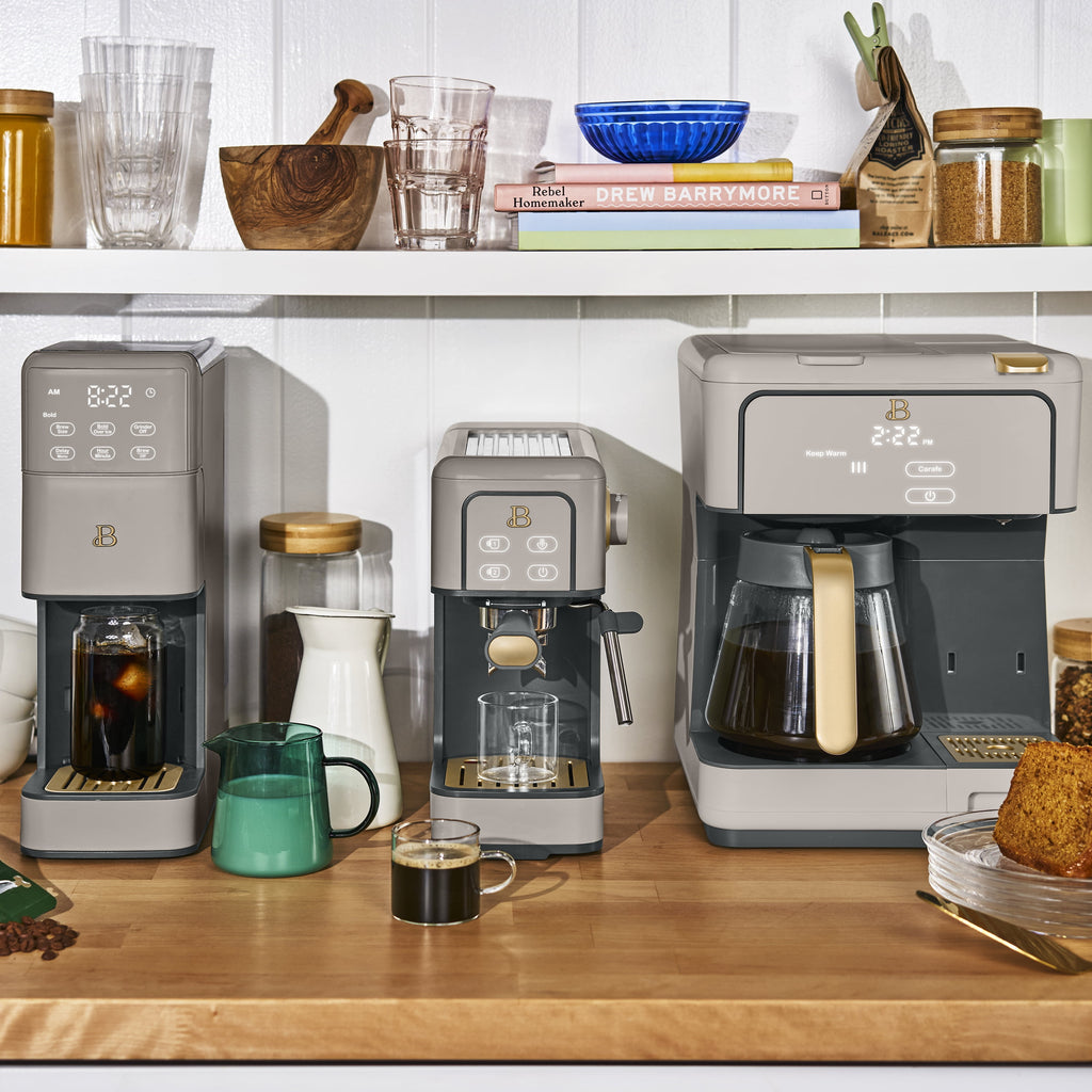 Beautiful by Drew Barrymore Multi-Brew 12-Cup Programmable Drip & Single-Serve Coffee Maker, White Icing